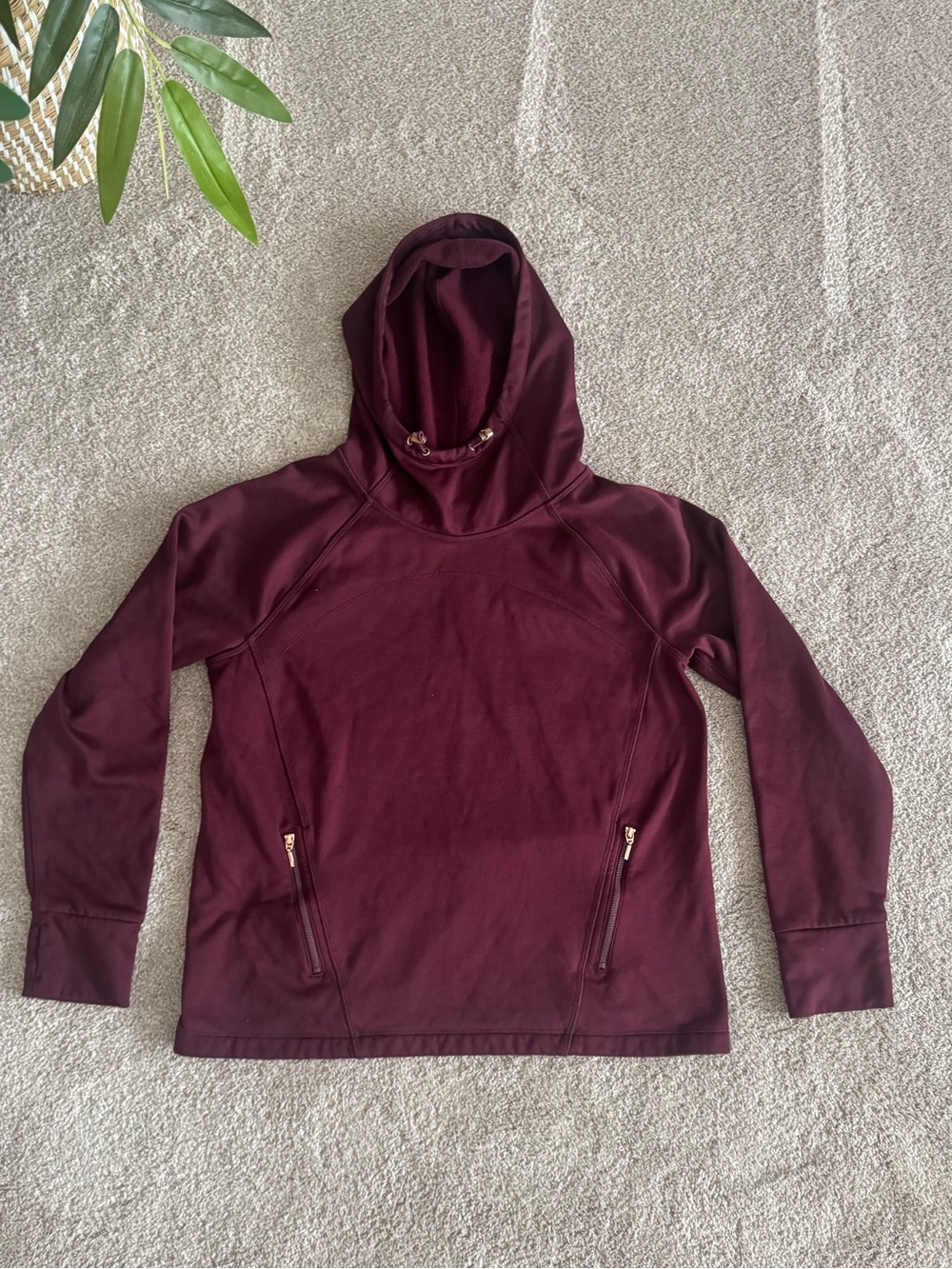 Maurices Maroon Activewear Cowl neck & front zipper pockets Hoodie